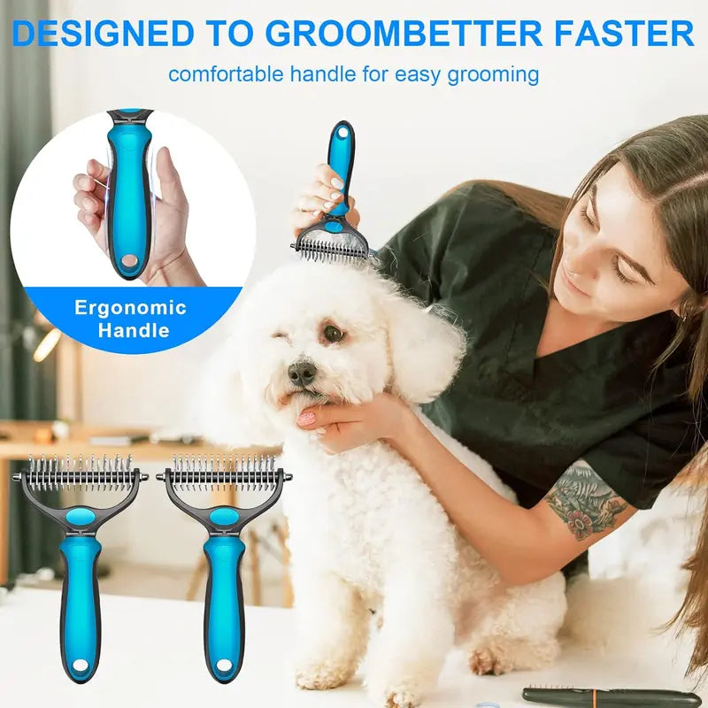 🐾 Double-Sided Pet Grooming Brush – Less Shedding, Gentler Grooming