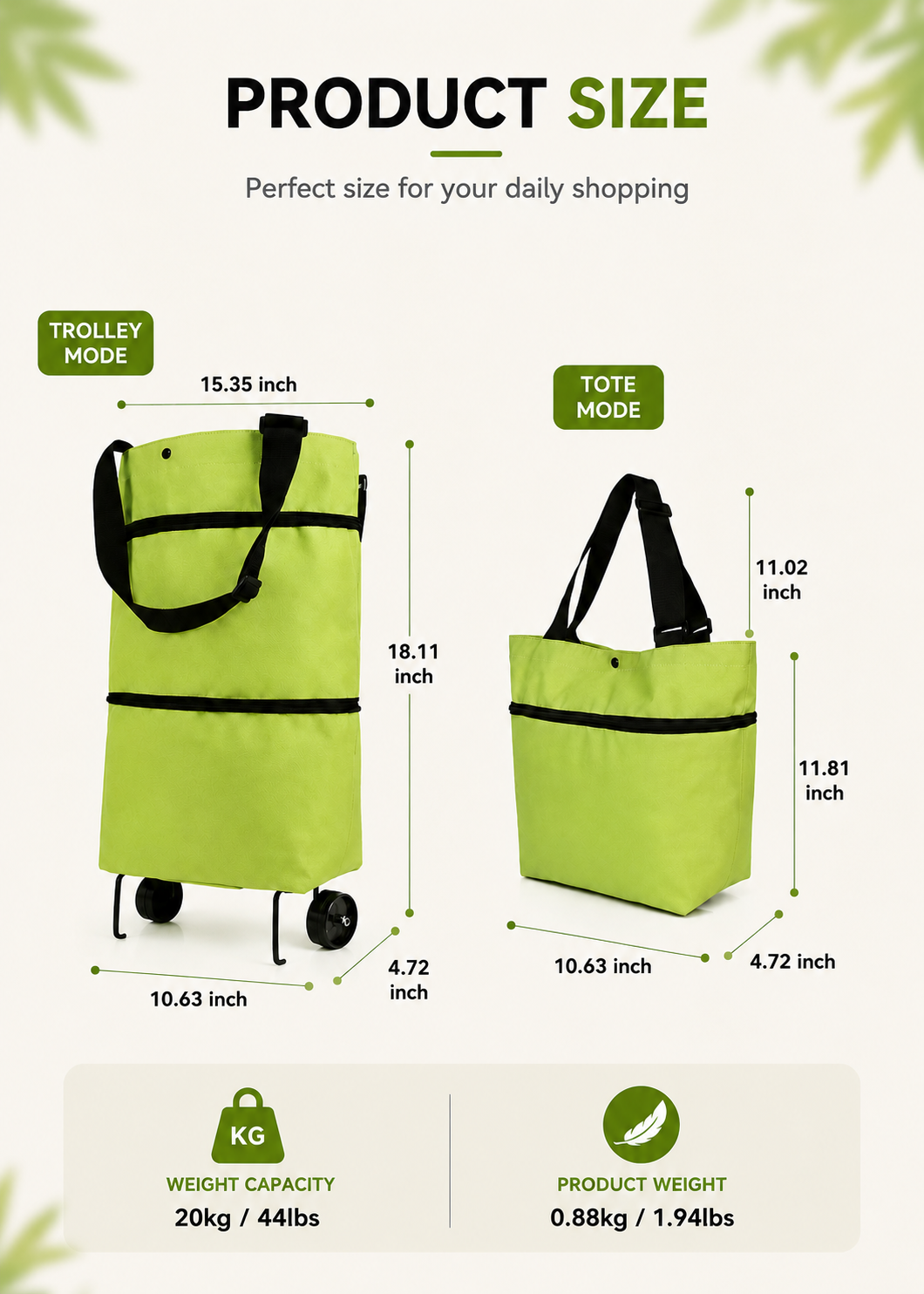 🛍️✨ Convertible shopping tote – hides wheels, holds 20kg, expands with zipper!