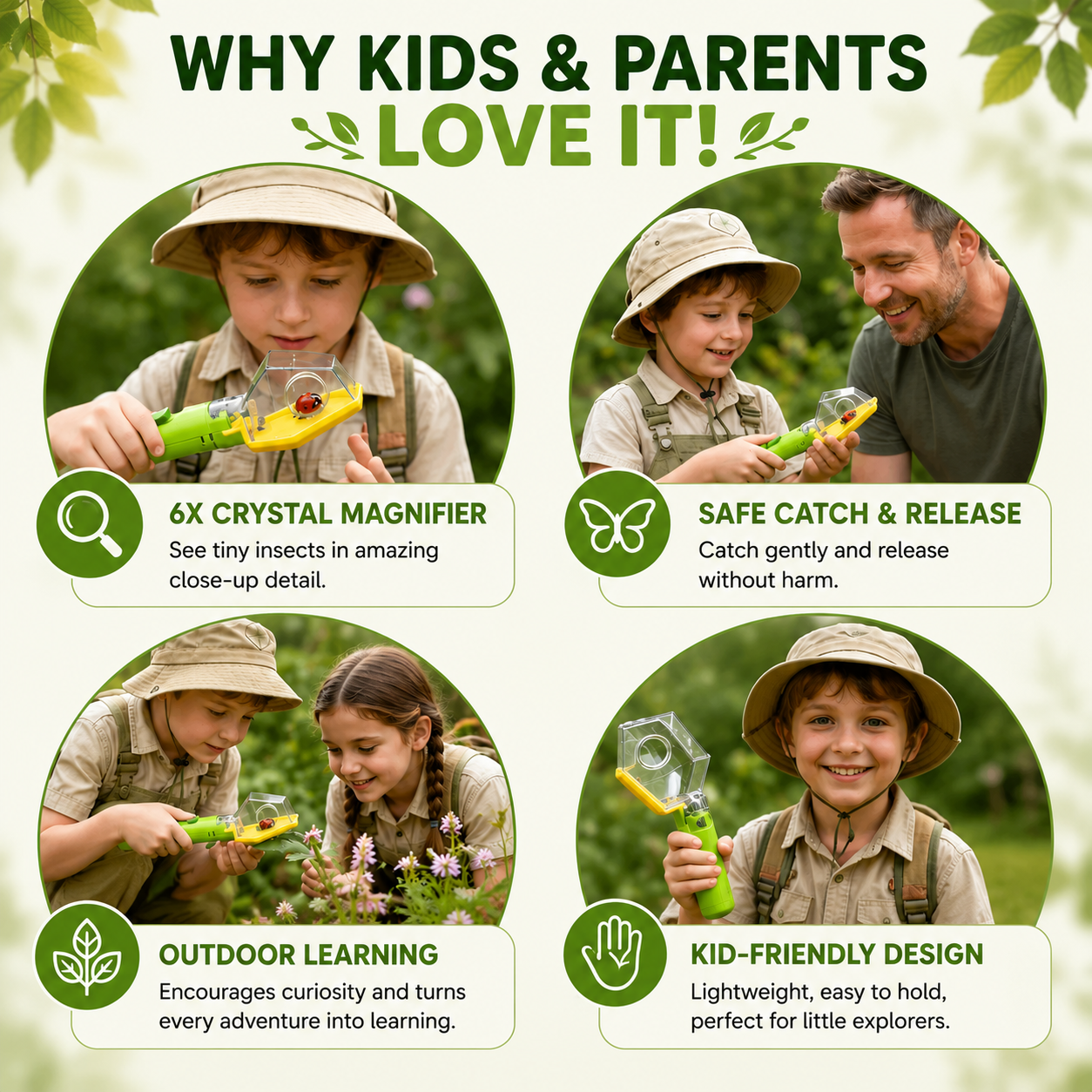 Kids Bug Catcher with 6X Magnifier – Insect Observation Tool for Outdoor Exploration